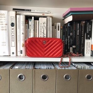 Chanel studded clutch on chain